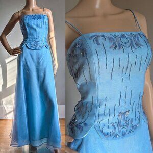 Vintage y2k Prom Dress 2 Piece Beaded Sequin Mermaid Fairycore Dance Shawl 9/10